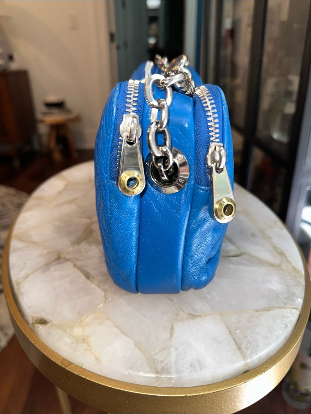 Henri Bendel NYC Electric Blue Lambskin Double Chain 2 Way Bag | Collector Y2K - Picture 5 of 15